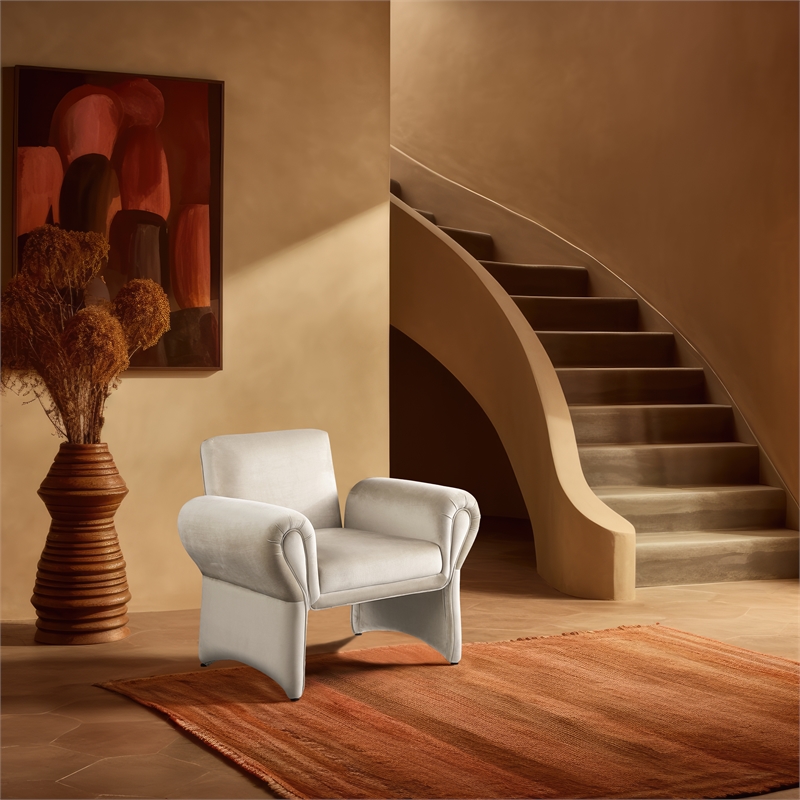 Bowery Hill Contemporary Soft Cream Velvet Accent Chair with Curved Arms