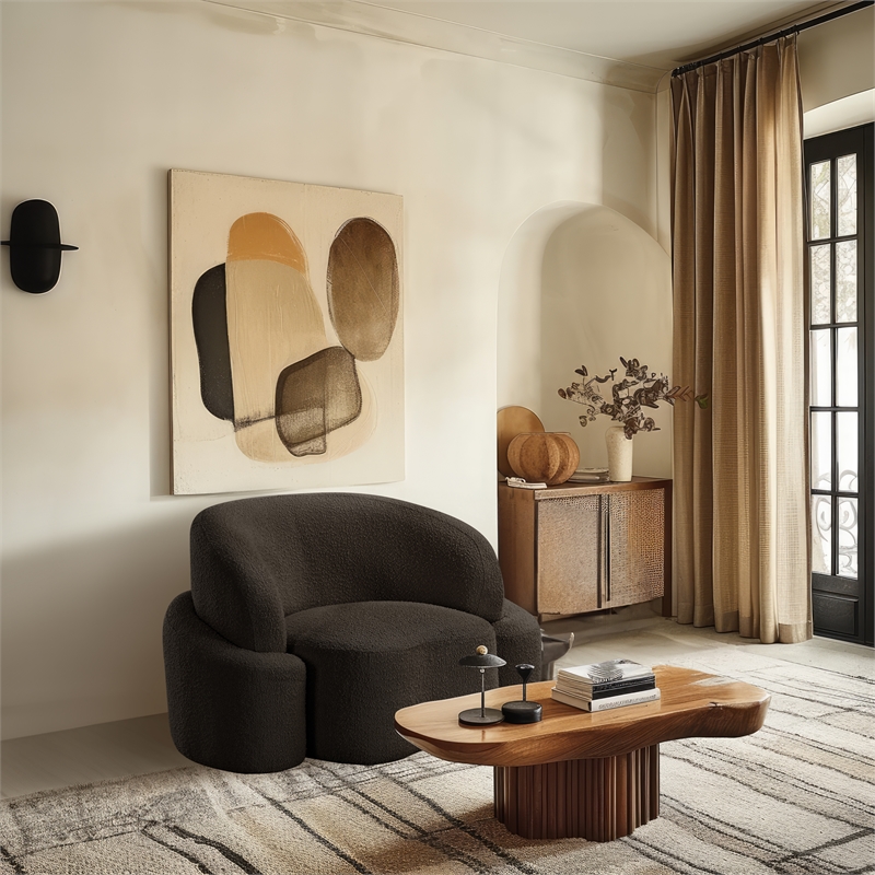 Bowery Hill Contemporary Rich Brown Boucle Durable Fabric Chair