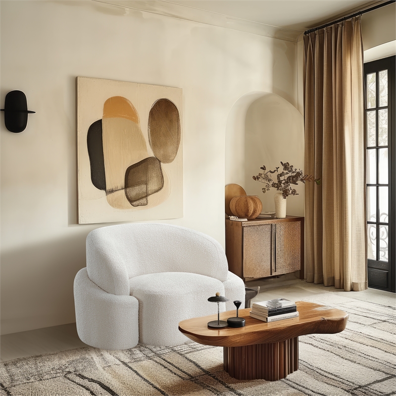 Bowery Hill Contemporary Rich Cream Boucle Durable Fabric Chair