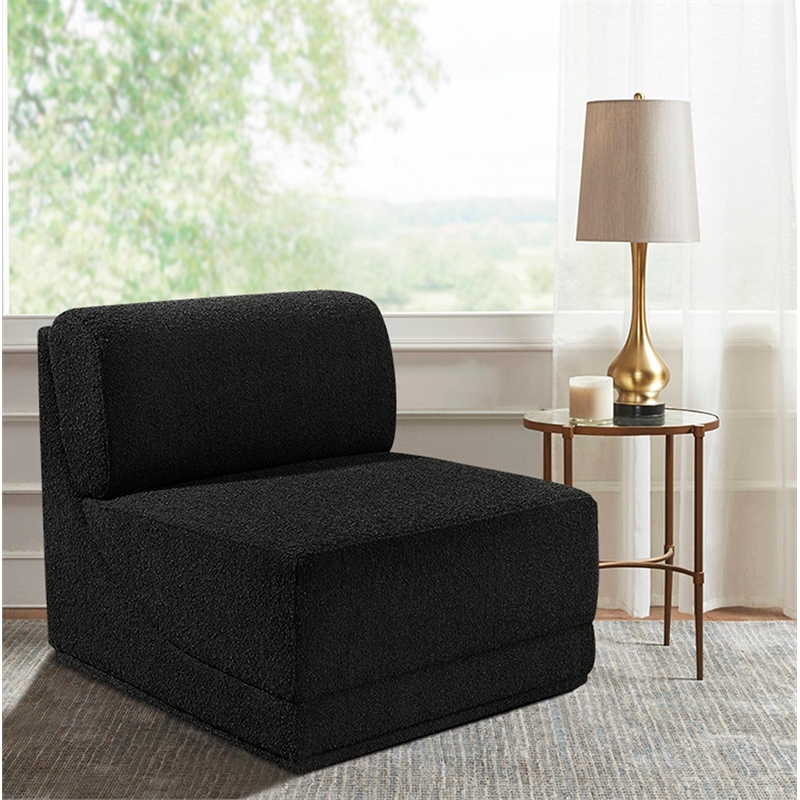 Bowery Hill Contemporary Rich Black Boucle Durable Fabric Armless