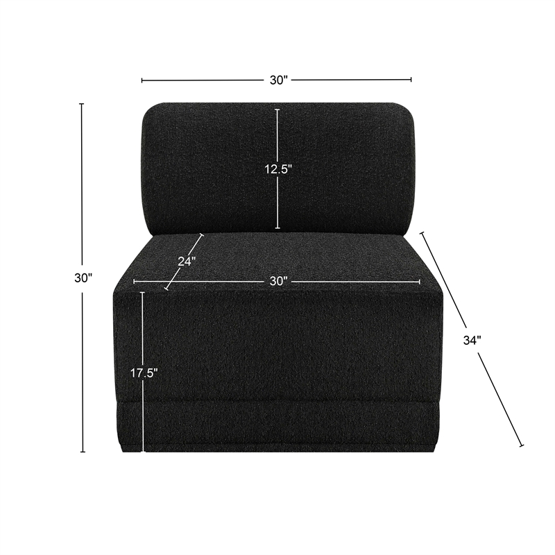 Bowery Hill Contemporary Rich Black Boucle Durable Fabric Armless