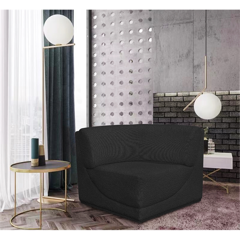 Bowery Hill Contemporary Rich Black Boucle Durable Fabric Corner