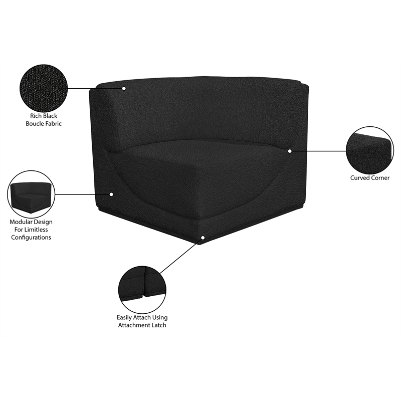 Bowery Hill Contemporary Rich Black Boucle Durable Fabric Corner