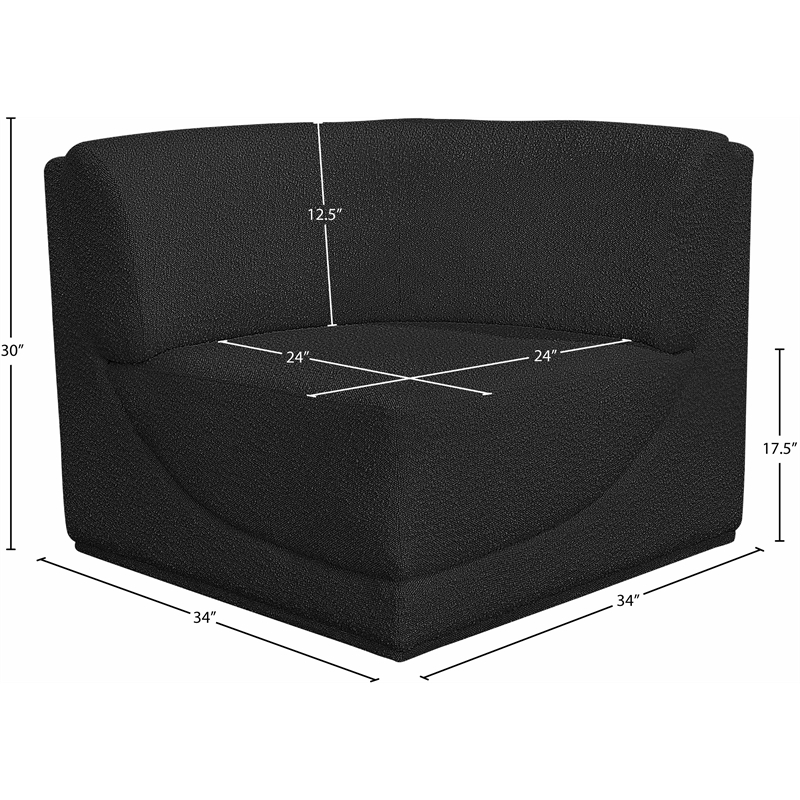 Bowery Hill Contemporary Rich Black Boucle Durable Fabric Corner