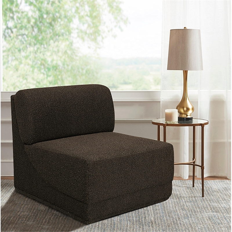 Bowery Hill Contemporary Rich Brown Boucle Durable Fabric Armless