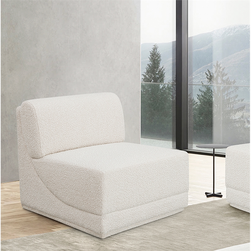 Bowery Hill Contemporary Rich Cream Boucle Durable Fabric Armless