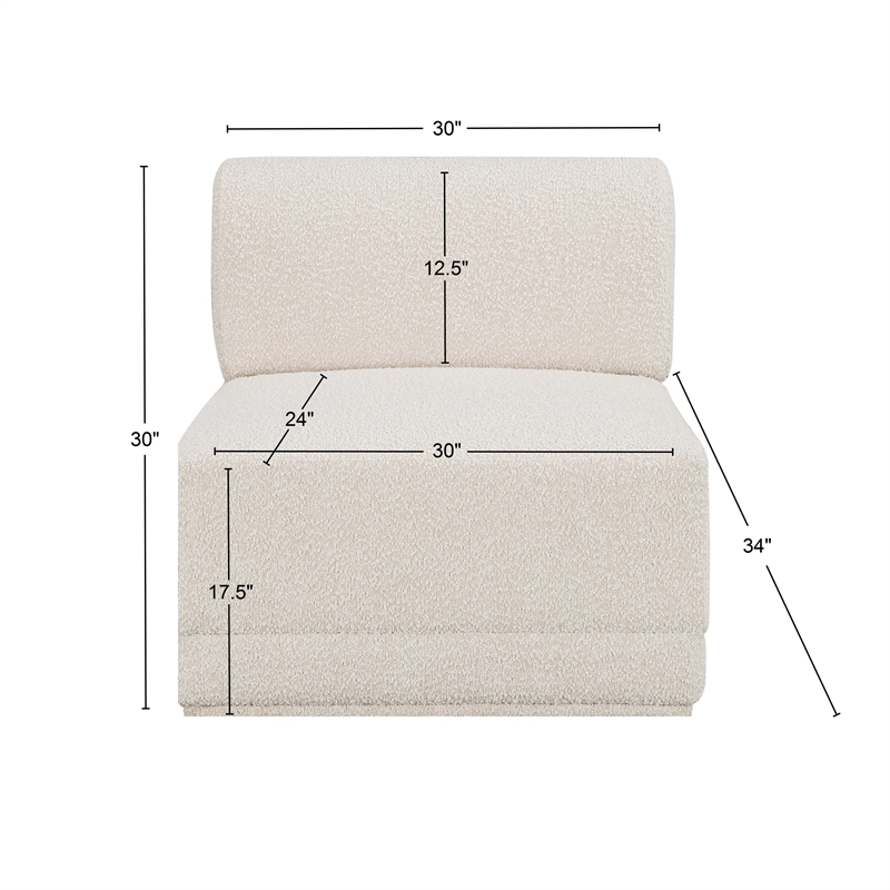 Bowery Hill Contemporary Rich Cream Boucle Durable Fabric Armless