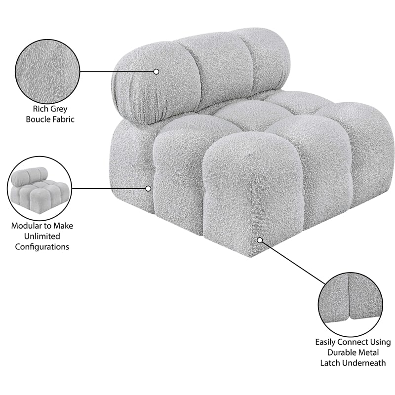 Bowery Hill Contemporary Rich Grey Boucle Durable Fabric Armless