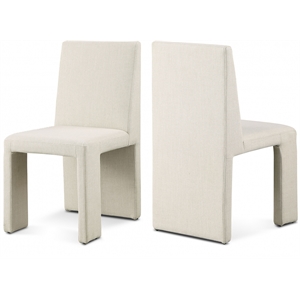 Bowery Hill Upholstered Beige Linen Textured Fabric Dining Chair (Set of 2)