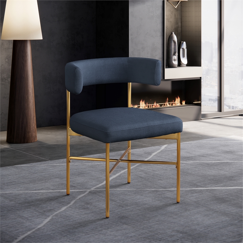 Bowery Hill Upholstered Navy Linen Textured Fabric Dining Chair (Set of 2)