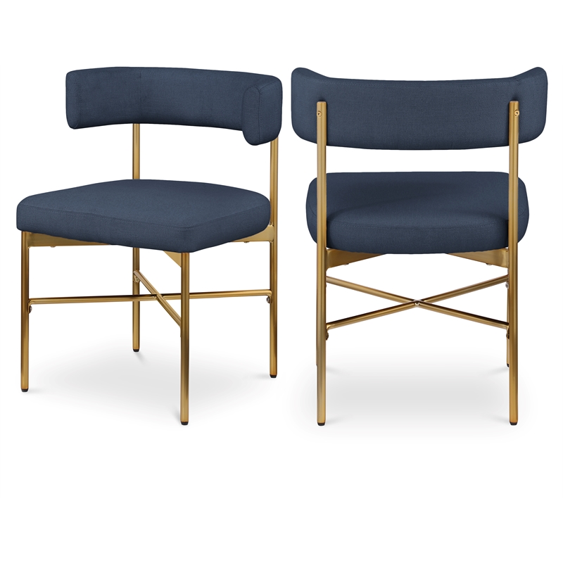 Bowery Hill Upholstered Navy Linen Textured Fabric Dining Chair (Set of 2)