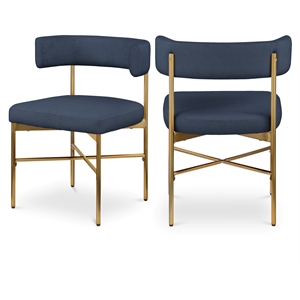 Bowery Hill Upholstered Navy Linen Textured Fabric Dining Chair (Set of 2)