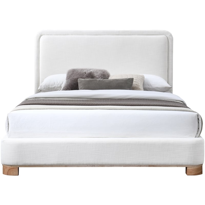 Bowery Hill Contemporary Cream Linen Textured Fabric King Bed