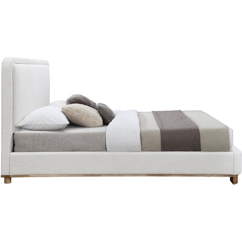 Bowery Hill Contemporary Cream Linen Textured Fabric King Bed