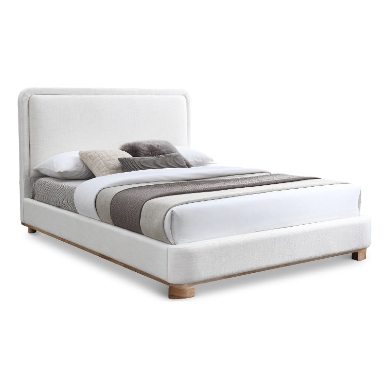 Bowery Hill Contemporary Cream Linen Textured Fabric King Bed