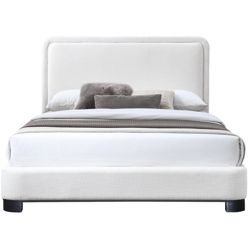 Bowery Hill Contemporary Cream Linen Textured Fabric King Bed