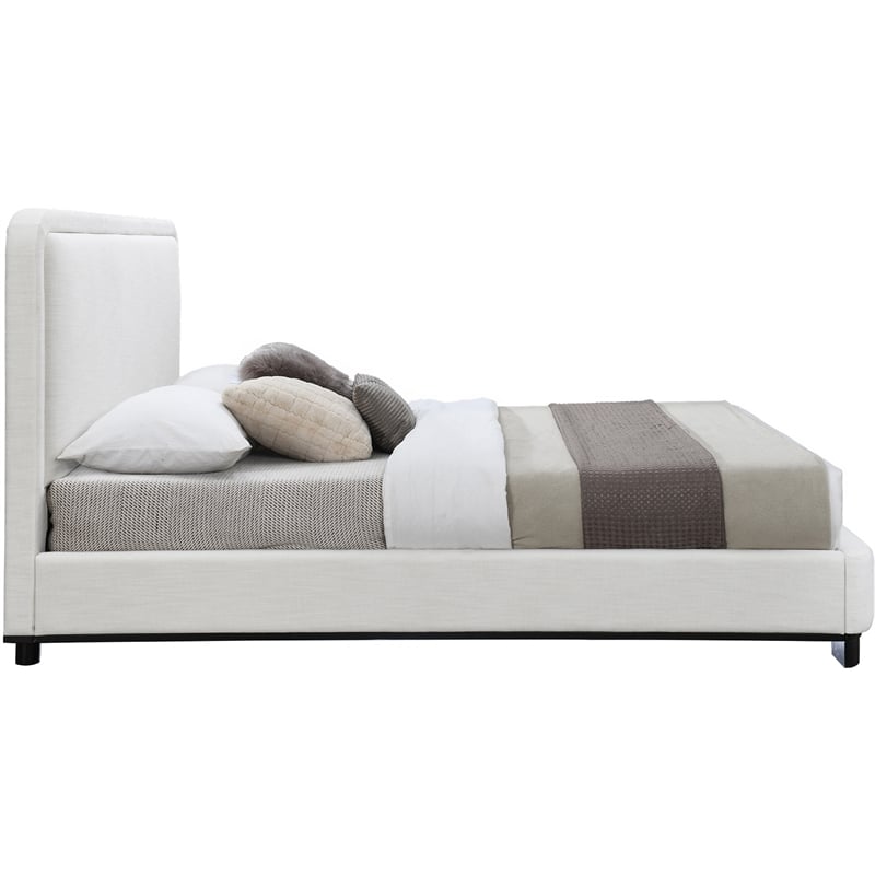 Bowery Hill Contemporary Cream Linen Textured Fabric King Bed