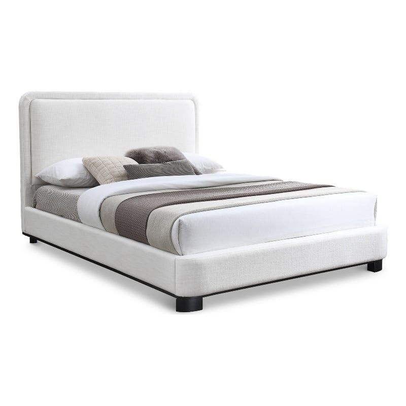 Bowery Hill Contemporary Cream Linen Textured Fabric King Bed
