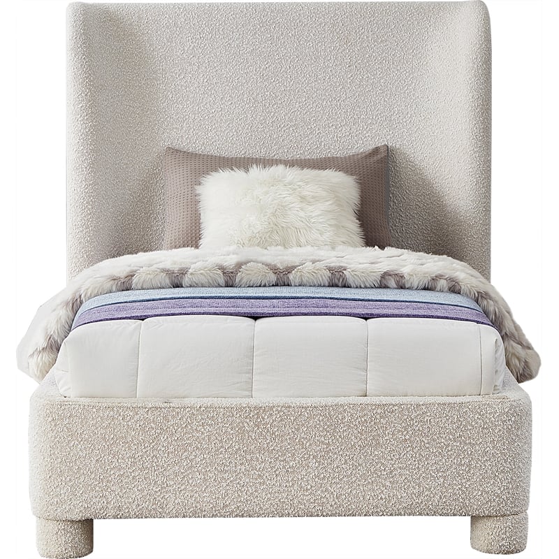 Bowery Hill Contemporary Upholstered Cream Boucle Fabric Twin Bed