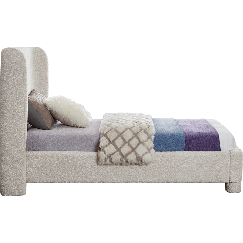 Bowery Hill Contemporary Upholstered Cream Boucle Fabric Twin Bed