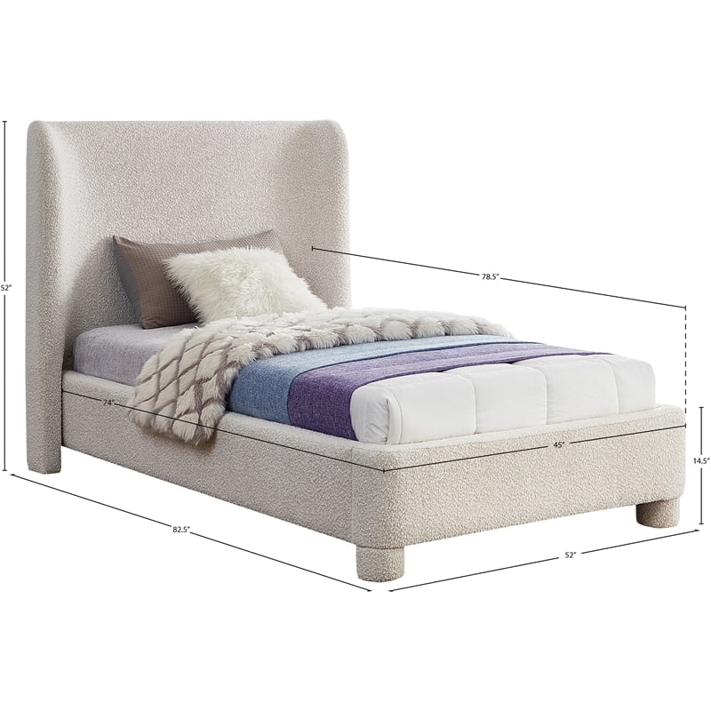 Bowery Hill Contemporary Upholstered Cream Boucle Fabric Twin Bed