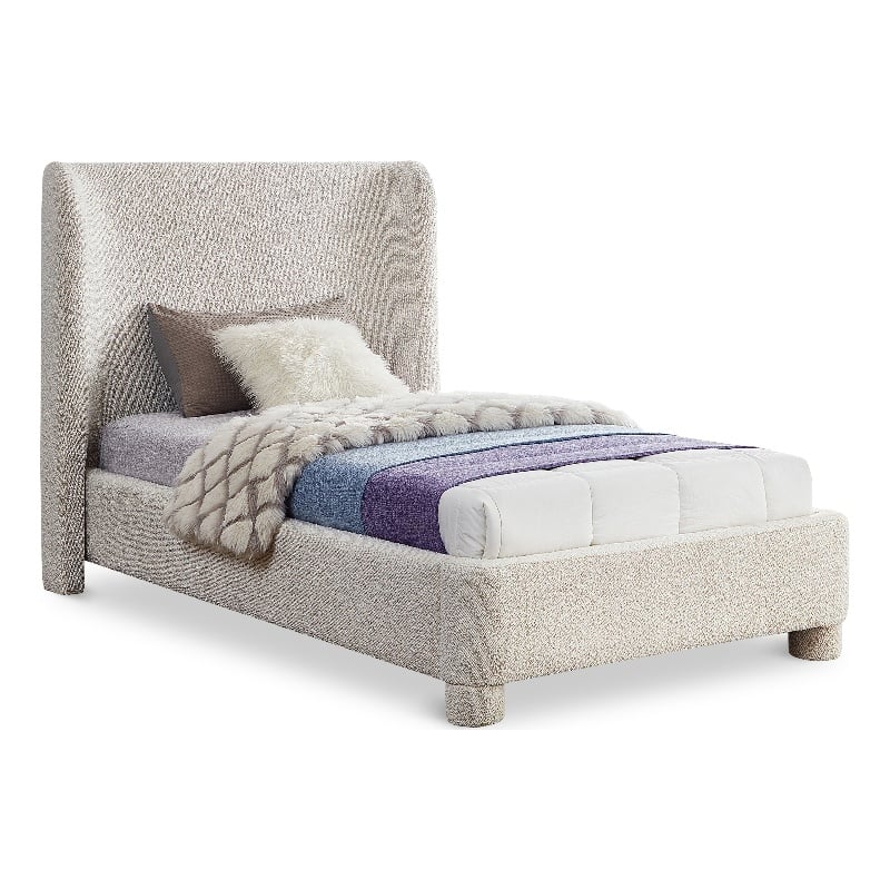 Bowery Hill Contemporary Upholstered Cream Boucle Fabric Twin Bed