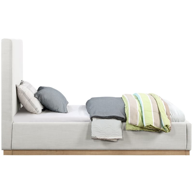Bowery Hill Contemporary Cream Linen Textured Fabric Twin Bed
