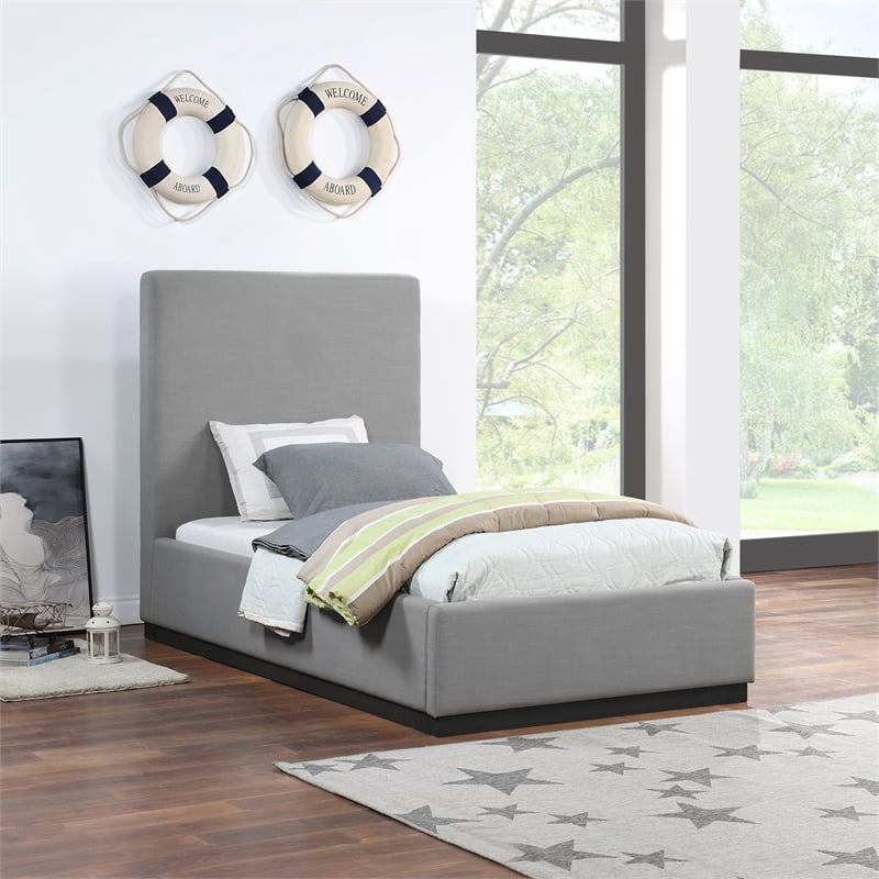 Bowery Hill Contemporary Grey Linen Textured Fabric Twin Bed