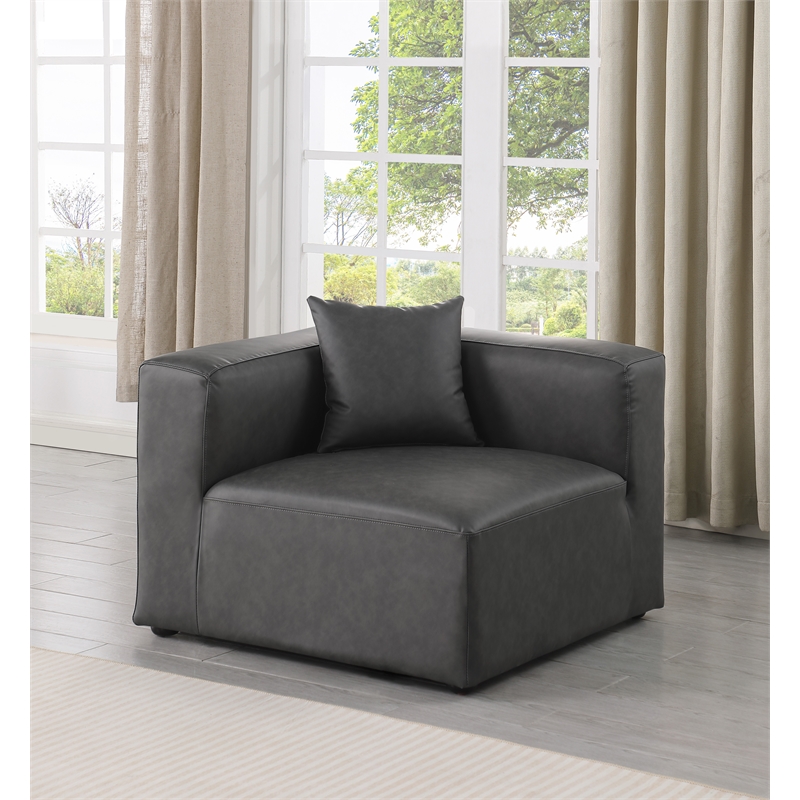 Bowery Hill Contemporary Charcoal Grey Vegan Leather Corner Chair