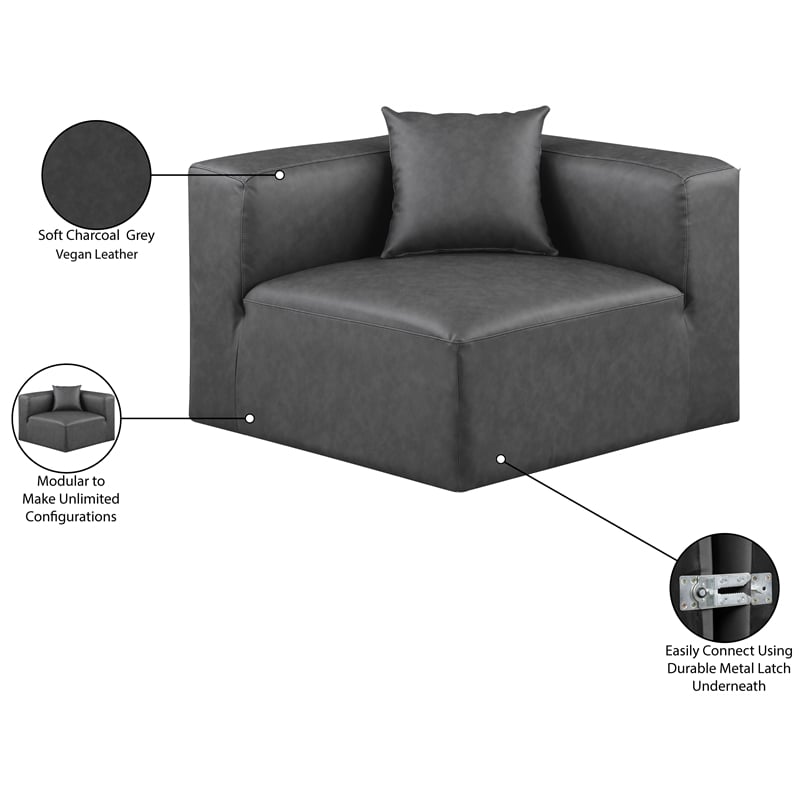 Bowery Hill Contemporary Charcoal Grey Vegan Leather Corner Chair