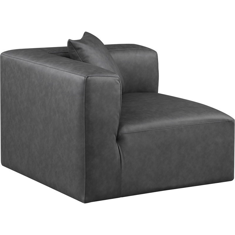 Bowery Hill Contemporary Charcoal Grey Vegan Leather Corner Chair