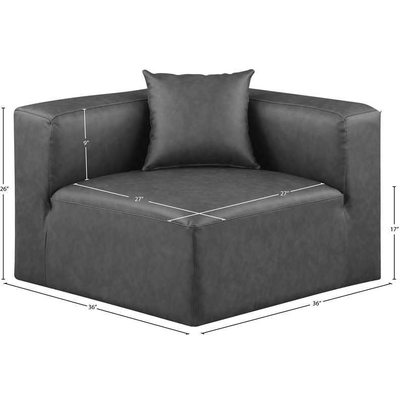 Bowery Hill Contemporary Charcoal Grey Vegan Leather Corner Chair