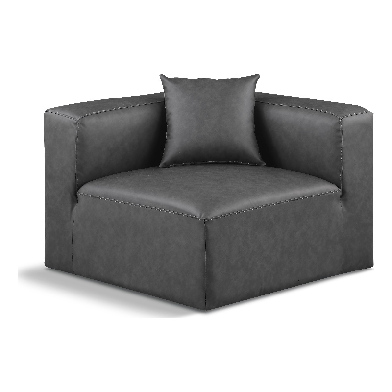 Bowery Hill Contemporary Charcoal Grey Vegan Leather Corner Chair