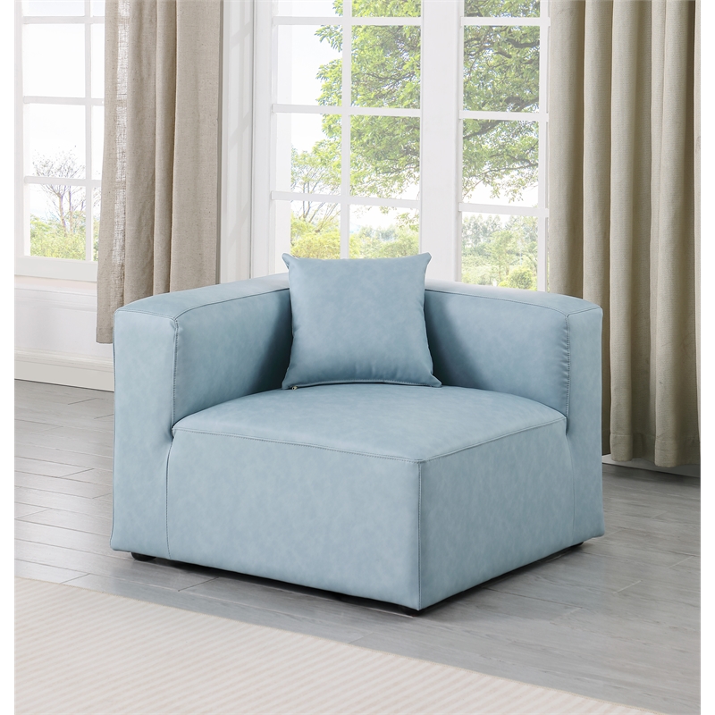 Bowery Hill Contemporary Light Blue Vegan Leather Corner Chair