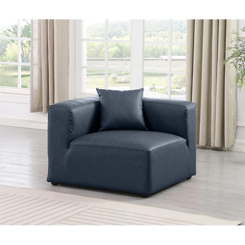 Bowery Hill Contemporary Navy Blue Vegan Leather Corner Chair