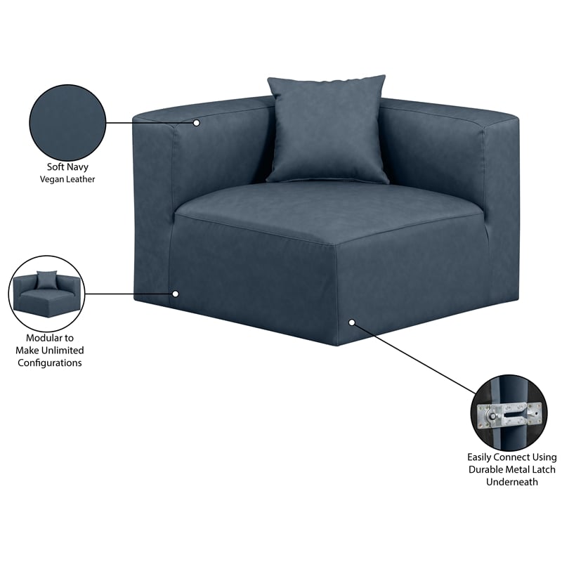 Bowery Hill Contemporary Navy Blue Vegan Leather Corner Chair