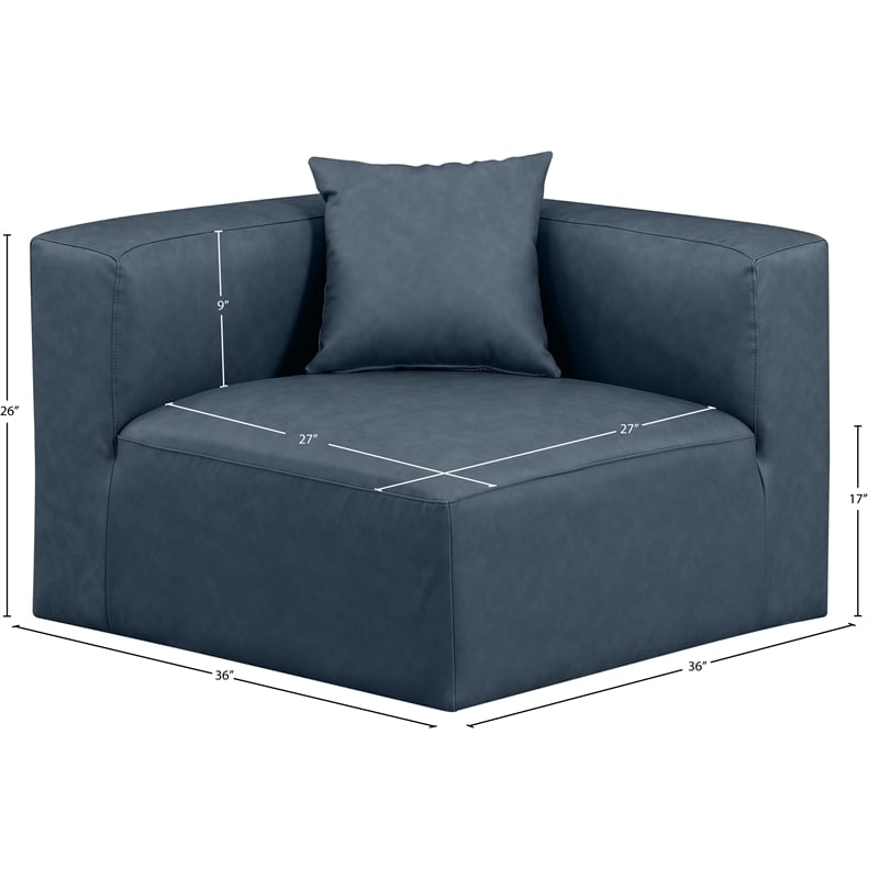 Bowery Hill Contemporary Navy Blue Vegan Leather Corner Chair