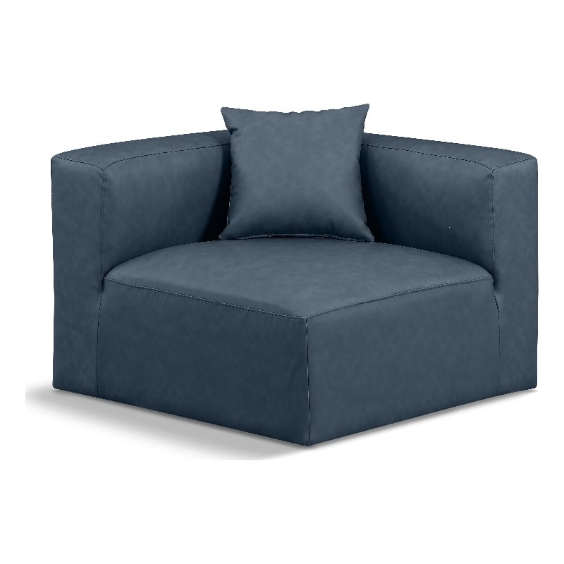 Bowery Hill Contemporary Navy Blue Vegan Leather Corner Chair