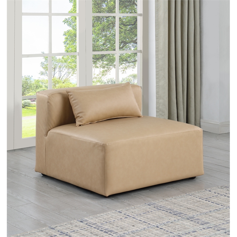 Bowery Hill Contemporary Soft Tan Vegan Leather Armless Chair