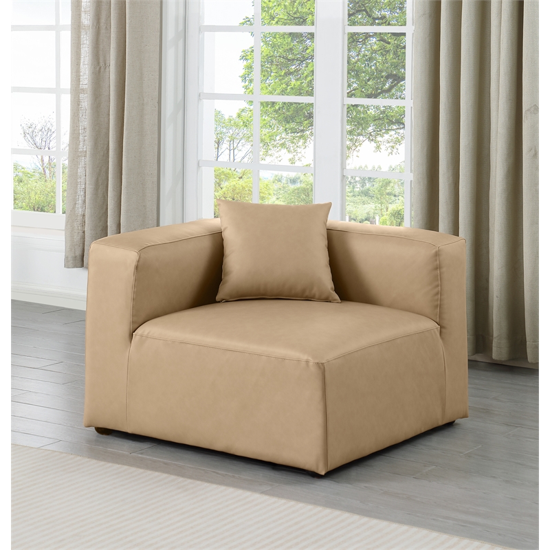 Bowery Hill Contemporary Soft Tan Vegan Leather Corner Chair