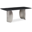 Bowery Hill Contemporary Brushed Chrome Silver Curved Bases Black Dining Table
