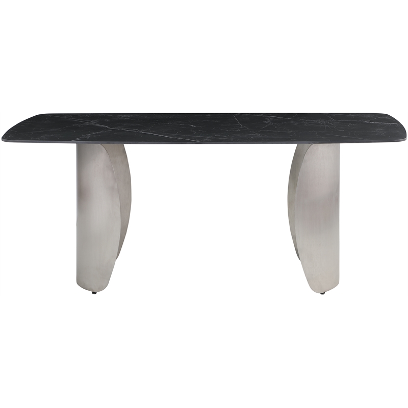 Bowery Hill Contemporary Brushed Chrome Silver Curved Bases Black Dining Table