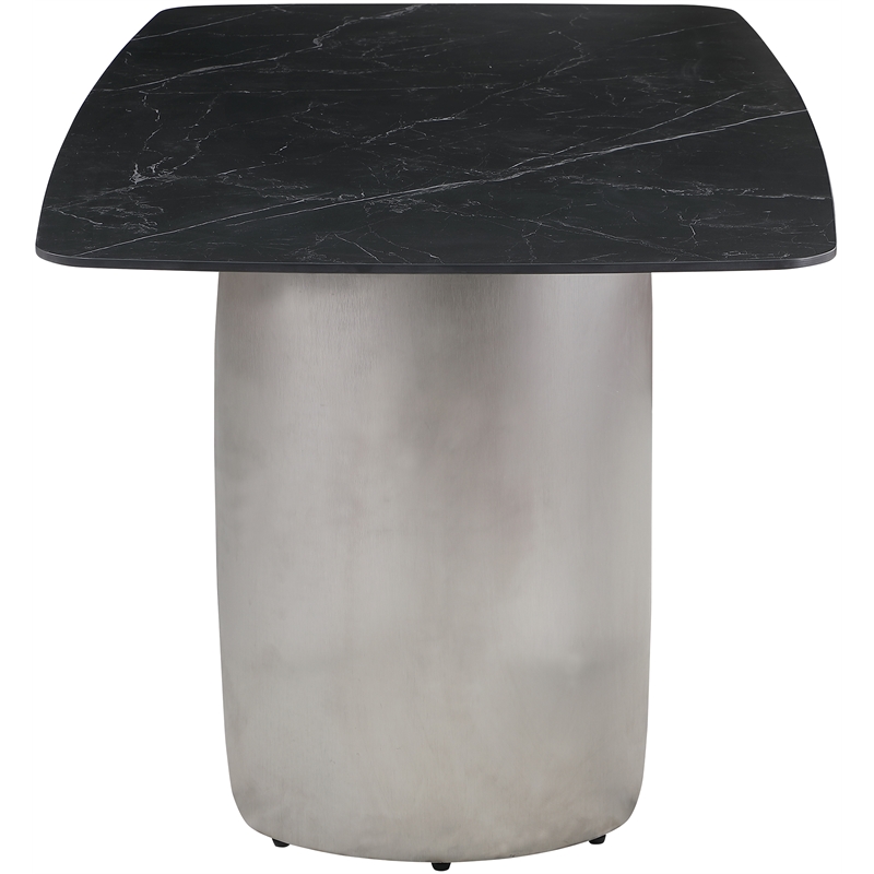 Bowery Hill Contemporary Brushed Chrome Silver Curved Bases Black Dining Table