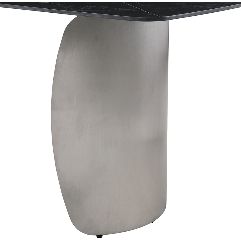 Bowery Hill Contemporary Brushed Chrome Silver Curved Bases Black Dining Table