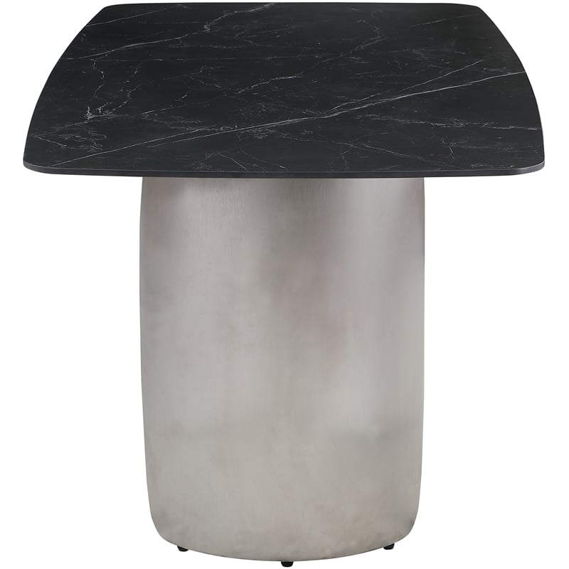 Bowery Hill Contemporary Brushed Chrome Silver Curved Bases Black Dining Table
