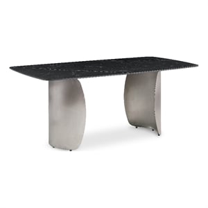 Bowery Hill Contemporary Brushed Chrome Silver Curved Bases Black Dining Table