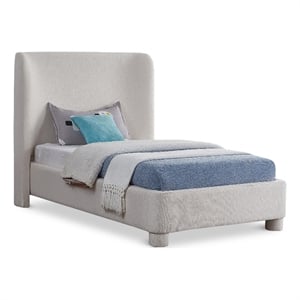 Bowery Hill Contemporary Cream Linen Textured Fabric Twin Bed