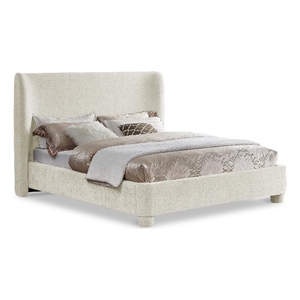 Bowery Hill Contemporary Upholstered Cream Chenille Fabric Queen Bed