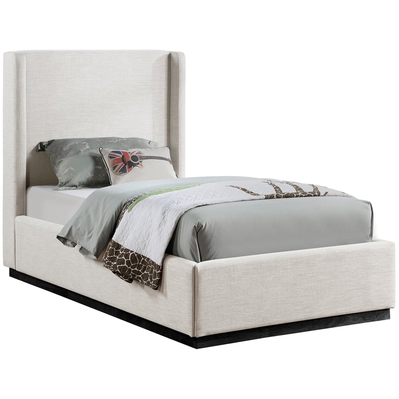 Bowery Hill Contemporary Beige Linen Textured Fabric Twin Bed