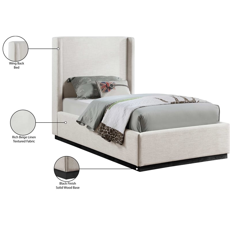 Bowery Hill Contemporary Beige Linen Textured Fabric Twin Bed
